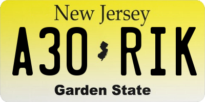 NJ license plate A30RIK