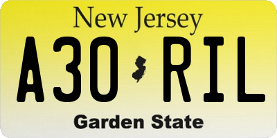 NJ license plate A30RIL