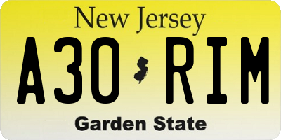 NJ license plate A30RIM