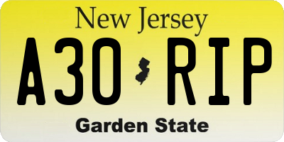 NJ license plate A30RIP