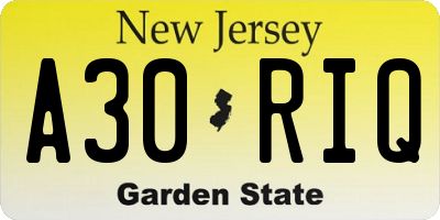 NJ license plate A30RIQ