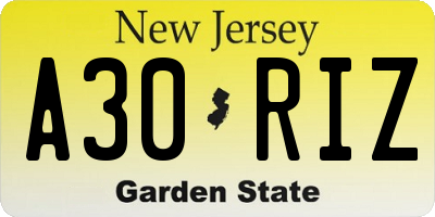 NJ license plate A30RIZ
