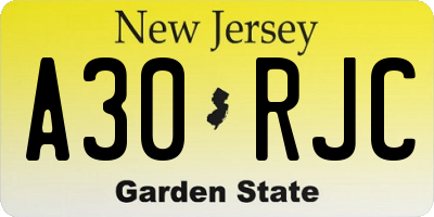 NJ license plate A30RJC