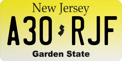 NJ license plate A30RJF
