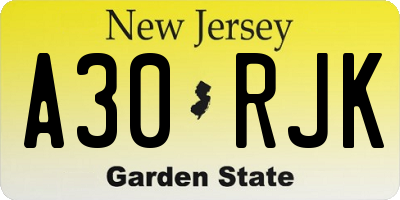 NJ license plate A30RJK