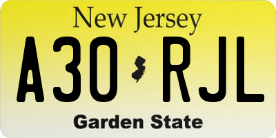 NJ license plate A30RJL