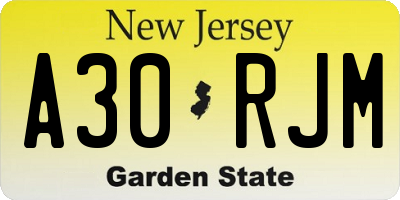 NJ license plate A30RJM