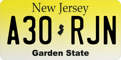 NJ license plate A30RJN
