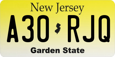 NJ license plate A30RJQ