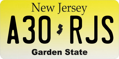 NJ license plate A30RJS
