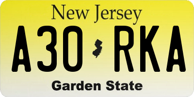 NJ license plate A30RKA