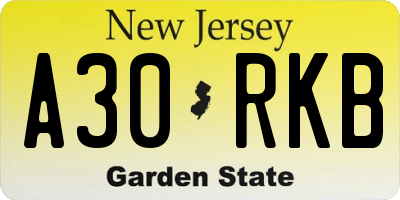 NJ license plate A30RKB