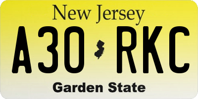 NJ license plate A30RKC