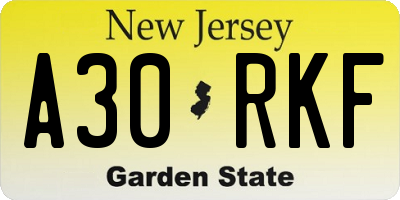 NJ license plate A30RKF