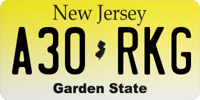 NJ license plate A30RKG