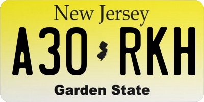 NJ license plate A30RKH