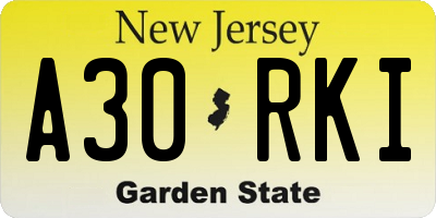 NJ license plate A30RKI