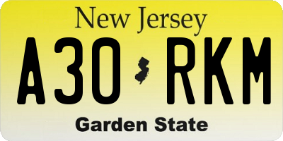 NJ license plate A30RKM