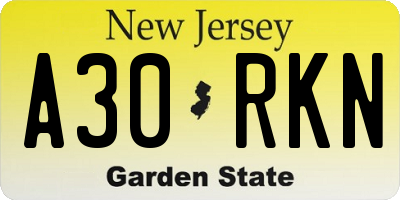 NJ license plate A30RKN