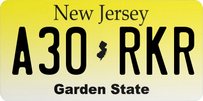 NJ license plate A30RKR