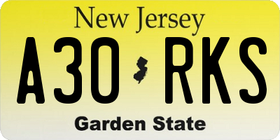 NJ license plate A30RKS