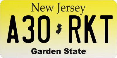 NJ license plate A30RKT