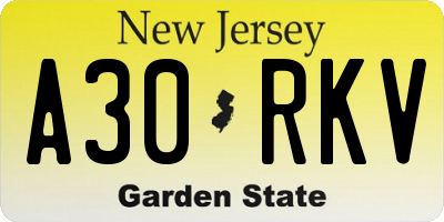 NJ license plate A30RKV