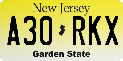 NJ license plate A30RKX