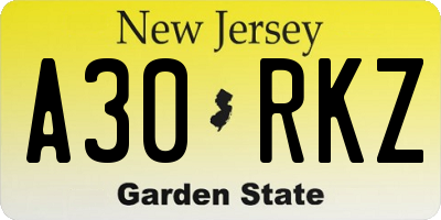 NJ license plate A30RKZ