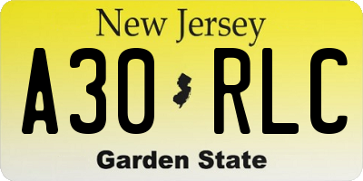 NJ license plate A30RLC