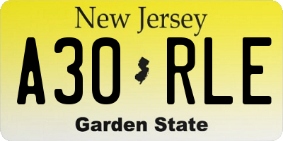 NJ license plate A30RLE