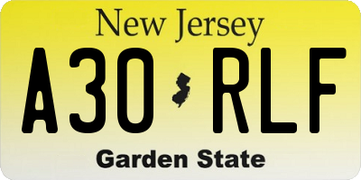 NJ license plate A30RLF