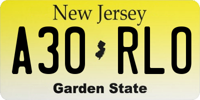 NJ license plate A30RLO