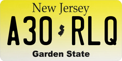 NJ license plate A30RLQ
