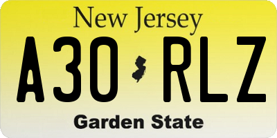 NJ license plate A30RLZ