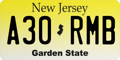 NJ license plate A30RMB