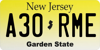 NJ license plate A30RME