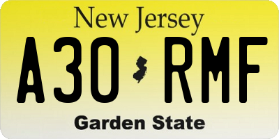 NJ license plate A30RMF