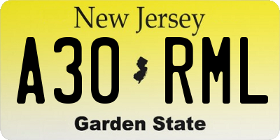 NJ license plate A30RML