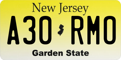 NJ license plate A30RMO