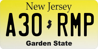 NJ license plate A30RMP