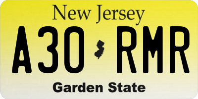 NJ license plate A30RMR
