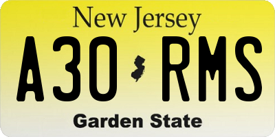 NJ license plate A30RMS