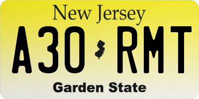 NJ license plate A30RMT