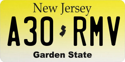 NJ license plate A30RMV