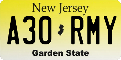 NJ license plate A30RMY