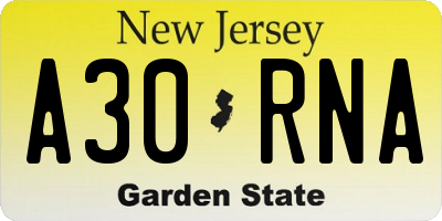 NJ license plate A30RNA