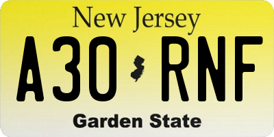 NJ license plate A30RNF