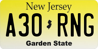 NJ license plate A30RNG