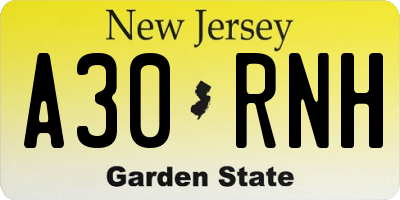 NJ license plate A30RNH